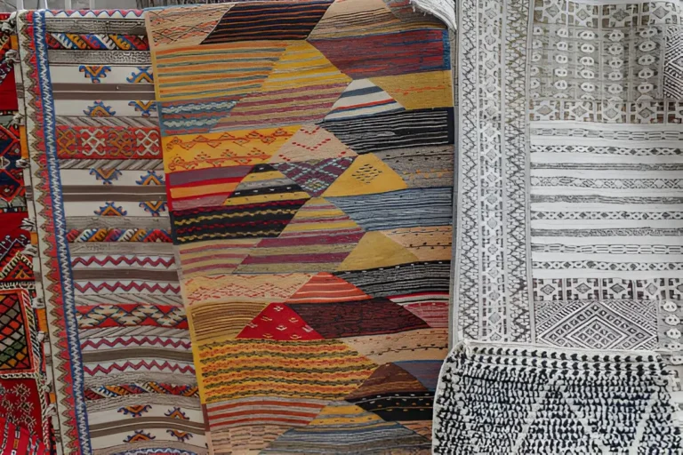 Imlil, Morocco Sale of traditional Berber rugs and carpets in the High Atlas Mountains