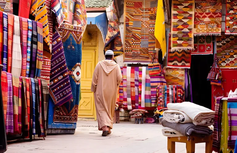 Tapis orientaux dans un souk, essaouira Maroc